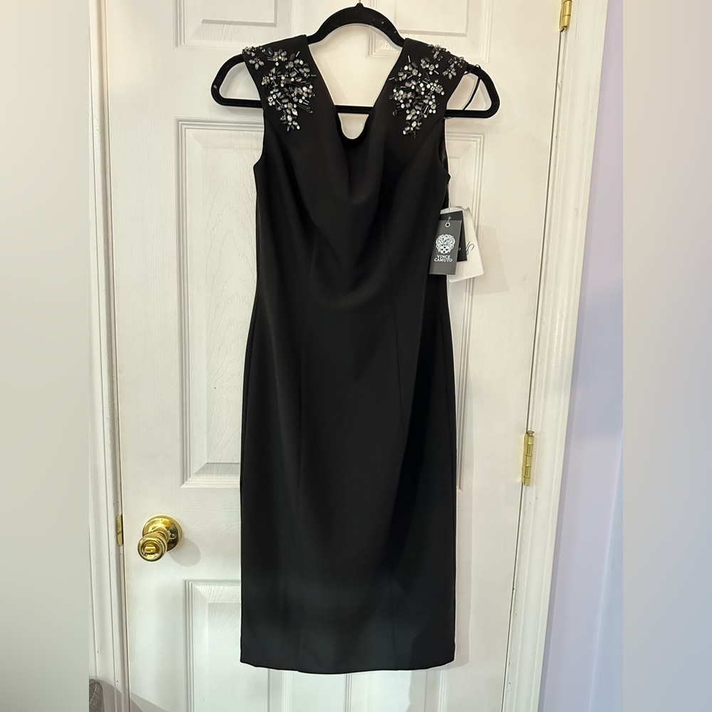 NWT Vince Camuto Black Backless Dress with Embellished Shoulders (2)